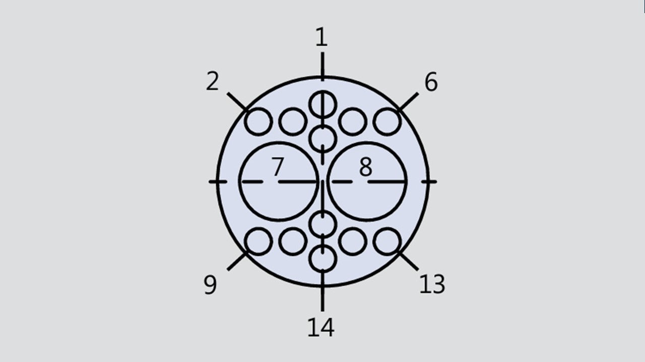 Insert arrangement of military connector in the form 12-204 used in the Glenair 800-008-06M12-204SN connector
