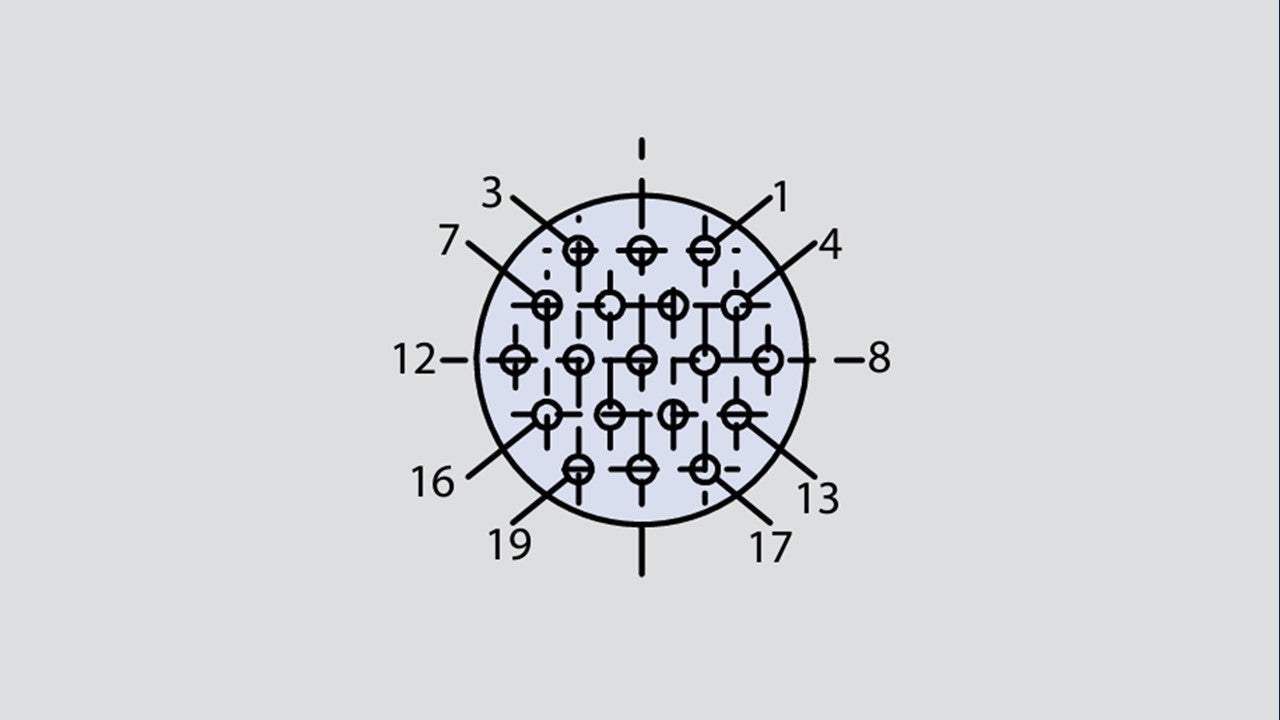 Insert arrangement of military connector in the form 9-19 used in the Glenair 800-032-07Z19-19SX connector