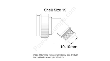 Image showing the shell size and cable insert diameter of the SPI M85049/89-19W03